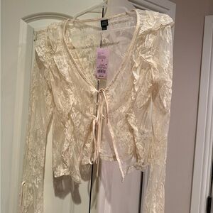 Wild Fable Cream Lace Tie-Front Top